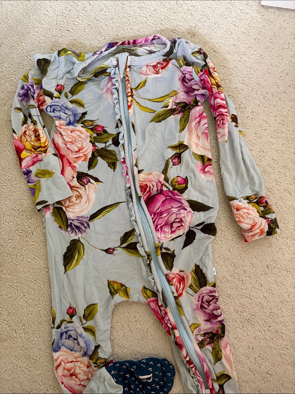 Posh Peanut Floral Romper in Pastel Blue, Pink & Purple